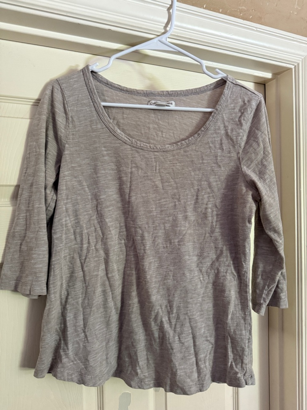 Coldwater Creek Scoop Neck 3/4 Sleeve Top - Light Taupe
